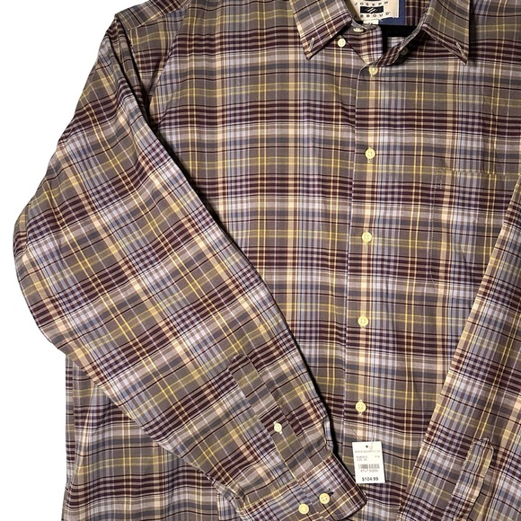 NWT Joseph Abboud Long Sleeve Burgundy Yellow Blue Plaid Button Shirt Size 2X - Picture 4 of 8